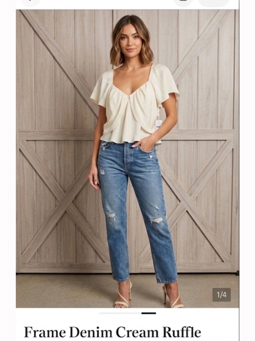 Frame Cream Ruffle Flutter-Sleeve Women's Top nwt ptp 19
